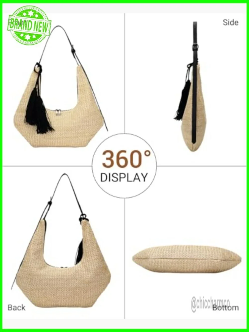 Straw Hobo Crossbody Bag with Adjustable Strap, Tassel Design, Spacious